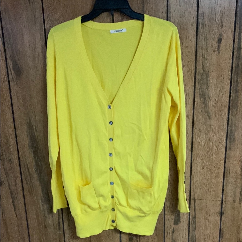 SoFishie Women’s Yellow Cardigan Sweater Sz Large